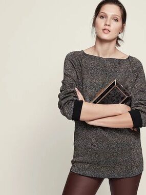 REISS Josephine Metallic Stripe Jumper Sweater Large Minimalist Classic Gala